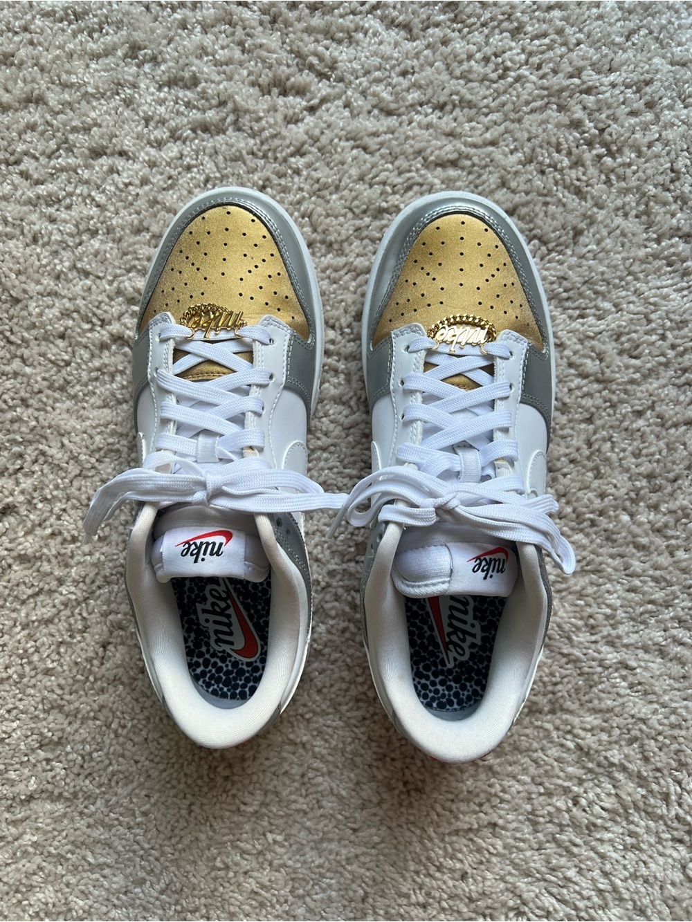 Nike Dunk Low Gold White Silver Leather Sneakers Womens Shoe Size 8.5 - Picture 5 of 11